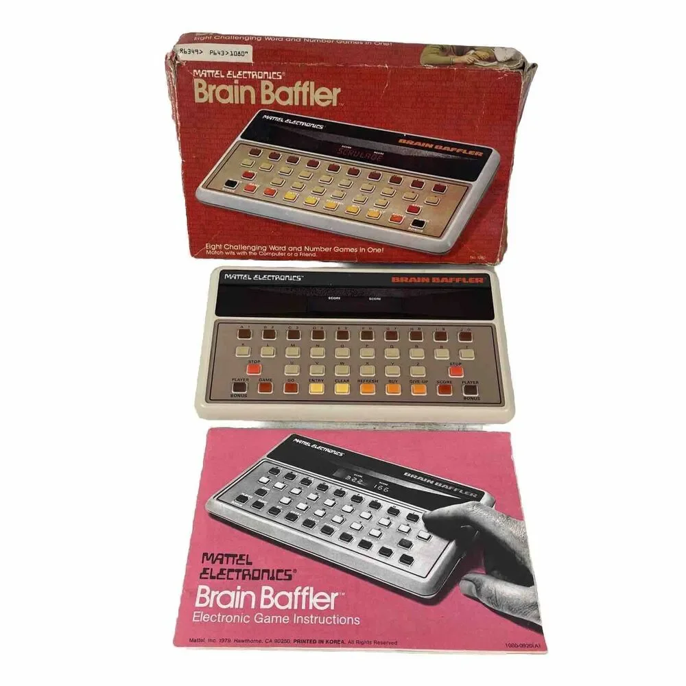 Vintage Mattel Brain Baffler Electronic Handheld Tabletop Game Box & Instruction
